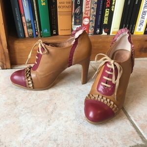 Miss Albright Tan and Burgundy Leather Lace-Up Heels